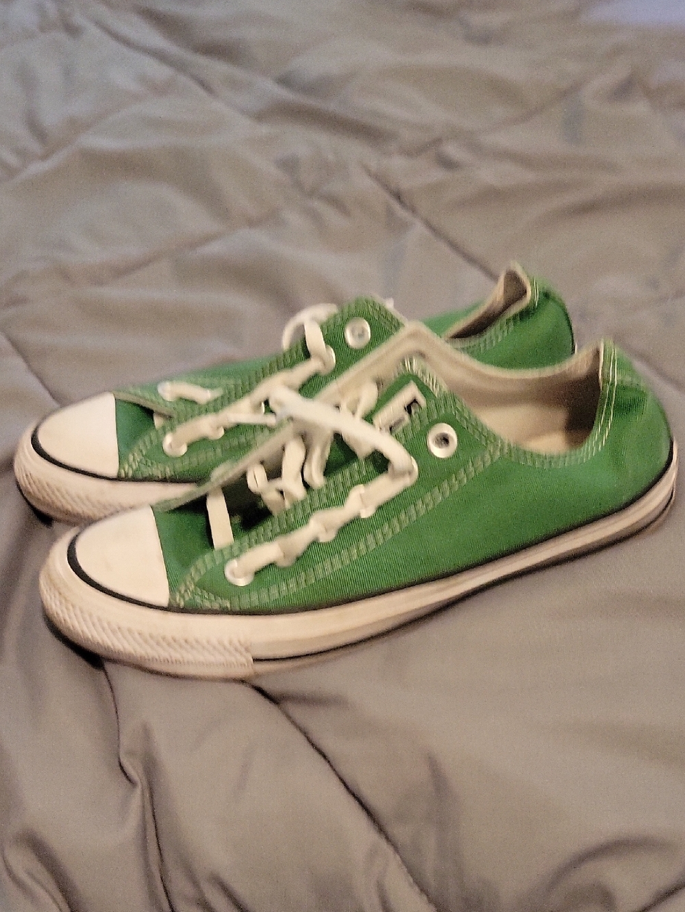 Converse Kids Low Top Canvas Sneakers in Bright Green and White